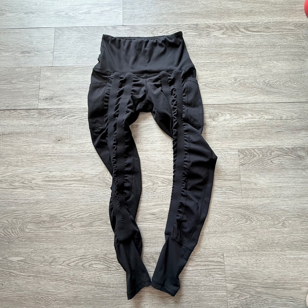 Sweetflexx Resistance Band Leggings Black High Waisted Ruched Yoga Pants Size 6